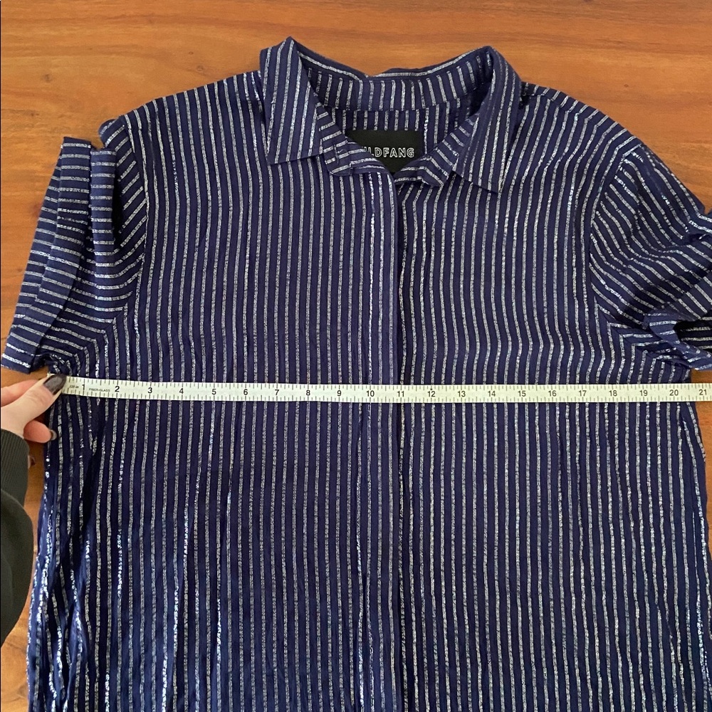 Wildfang Empower Pinstripe midi shirt dress blue silver stripe short sleeve M - Picture 14 of 16
